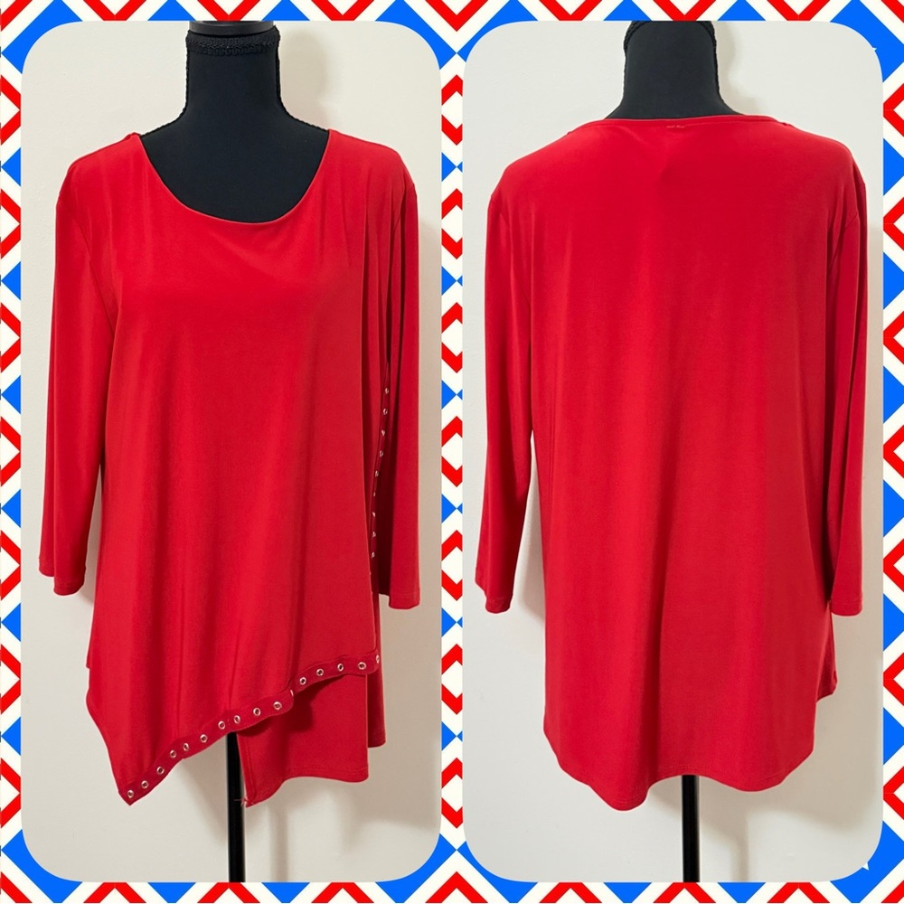 Women’s Long Sleeve Last Tango Red Asymmetrical Blouse-Sz Large